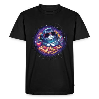 Cool Space Cat Loves Pizza - T-shirt Premium bio Homme - noir - Devant - Nico (187cm)