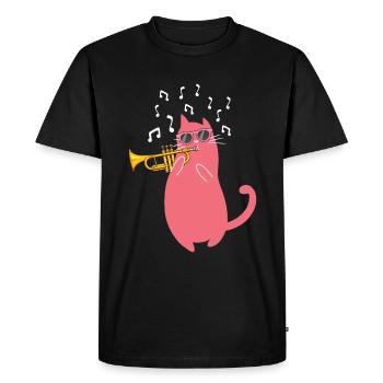Chat avec des lunettes de soleil jouant de la trompette - T-shirt Premium bio Homme - noir - Devant - Nico (187cm)