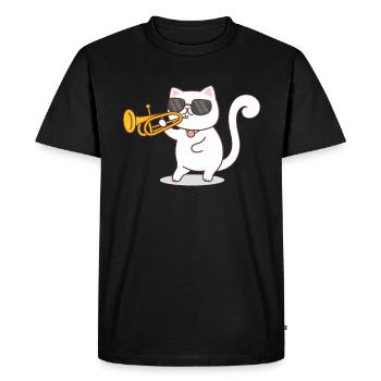 Drôle de chat avec des lunettes de soleil jouant de la trompette - T-shirt Premium bio Homme - noir - Devant - Nico (187cm)