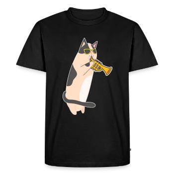 Chat avec des lunettes de soleil jouant de la trompette - T-shirt Premium bio Homme - noir - Devant - Nico (187cm)