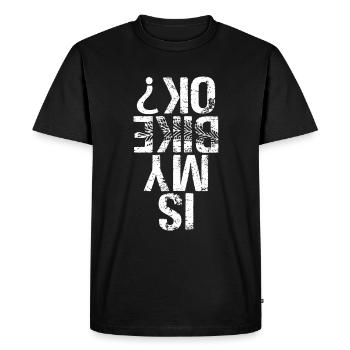 Drôle de motard qui dit : Mon vélo va-t-il bien ? - T-shirt Premium bio Homme - noir - Devant - Nico (187cm)