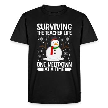 L’humour du professeur, le bonhomme de neige et la folie de l’école - T-shirt Premium bio Homme - noir - Devant - Nico (187cm)