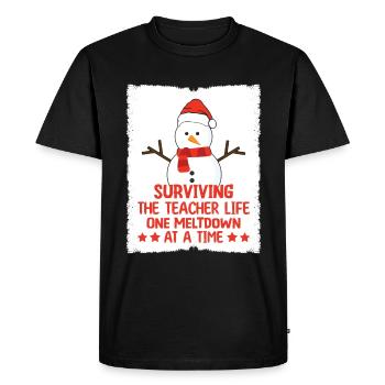L’humour du professeur, le bonhomme de neige et la folie de l’école - T-shirt Premium bio Homme - noir - Devant - Nico (187cm)
