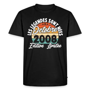 Cadeau Les légendes sont nées en Octobre 2008 - T-shirt Premium bio Homme - noir - Devant - Nico (187cm)