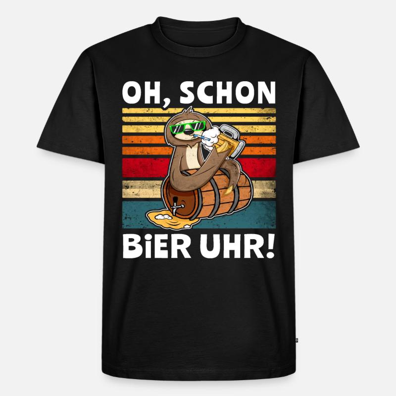 Faultier Bier Uhr Sprüche - Männer Premium Bio T-Shirt - Schwarz