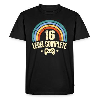 16ème anniversaire Niveau 16 ans Drôle de joueur - T-shirt Premium bio Homme - noir - Devant - Nico (187cm)