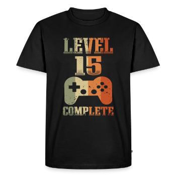 15ème anniversaire Niveau 15 ans Joueur débloqué - T-shirt Premium bio Homme - noir - Devant - Nico (187cm)