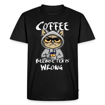 Coffee Drinking Cat Tea - Men's Premium Organic T-Shirt - black - Front - Nico (187cm)