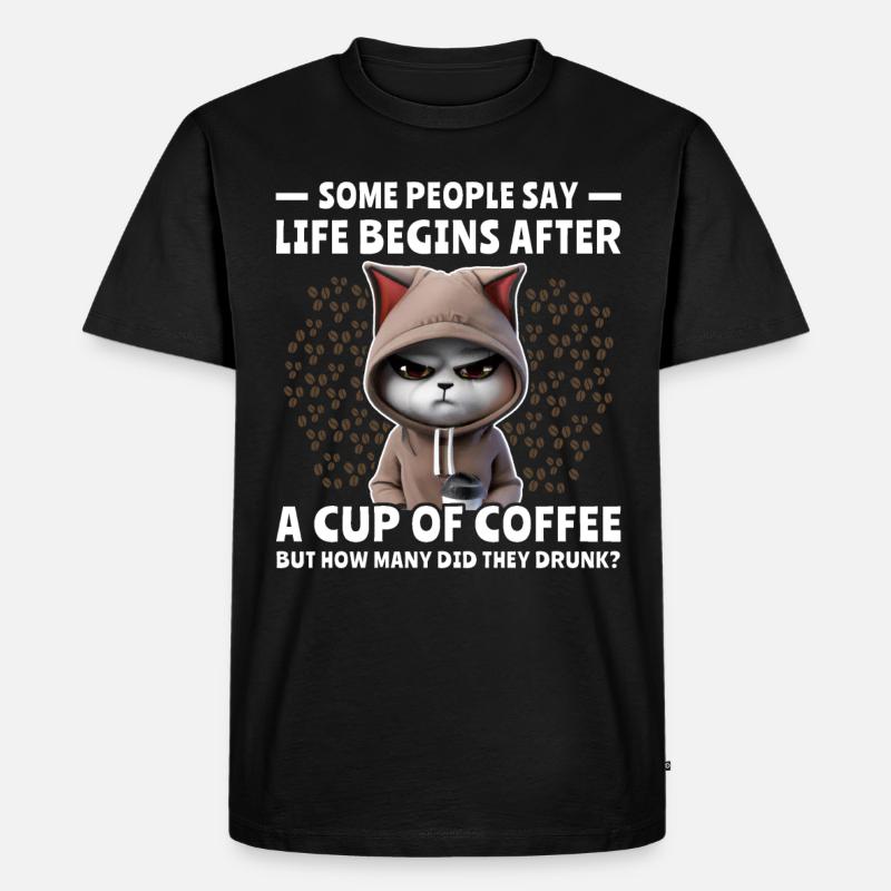 Kaffee Katze Kaffeetrinker - Männer Premium Bio T-Shirt - Schwarz