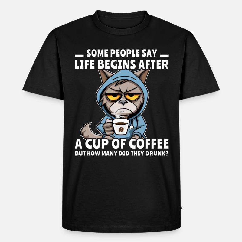 Kaffee Katze Kaffeetrinker - Männer Premium Bio T-Shirt - Schwarz