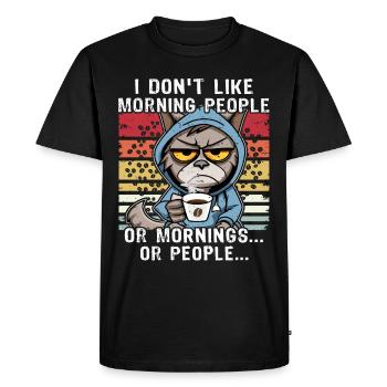 Morning People Cat Coffee - T-shirt Premium bio Homme - noir - Devant - Nico (187cm)