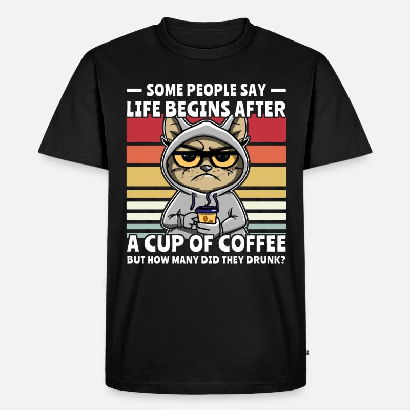 Retro Katze Kaffee - Männer Premium Bio T-Shirt - Schwarz