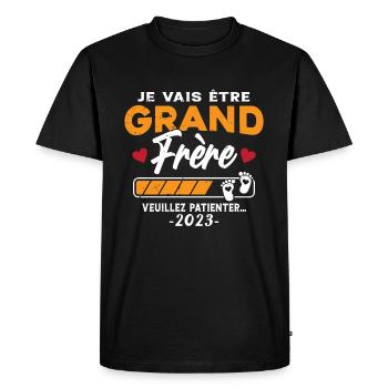 Je vais Être Grand Frère 2023 idée cadeau - T-shirt Premium bio Homme - noir - Devant - Nico (187cm)