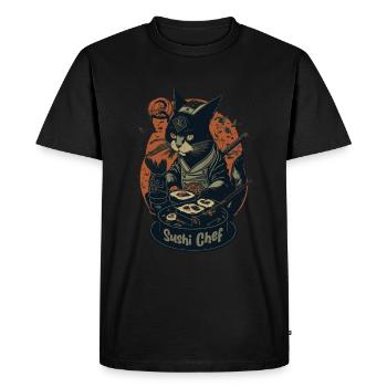 Japanese-Inspired Feline Culinary Cat Sushi Chef - Men's Premium Organic T-Shirt - black - Front - Nico (187cm)