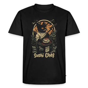 Japanese-Inspired Feline Culinary Cat Sushi Chef - Men's Premium Organic T-Shirt - black - Front - Nico (187cm)