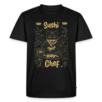 Japanese-Inspired Feline Culinary Cat Sushi Chef - Men's Premium Organic T-Shirt - black - Front - Nico (187cm)