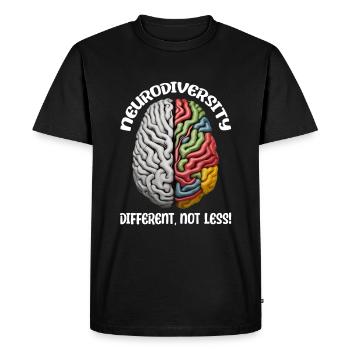 "Different, Not Less" Neurodiversity - Men's Premium Organic T-Shirt - black - Front - Nico (187cm)
