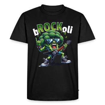 Broccoli Rocker Guitarist - Men's Premium Organic T-Shirt - black - Front - Nico (187cm)
