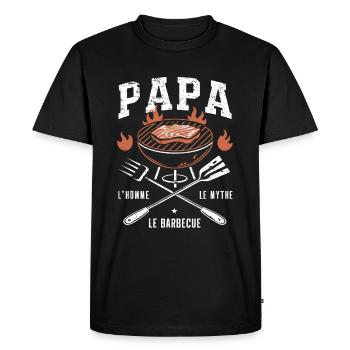 Papa l'Homme, le Mythe, le Barbecue - T-shirt Premium bio Homme - noir - Devant - Nico (187cm)