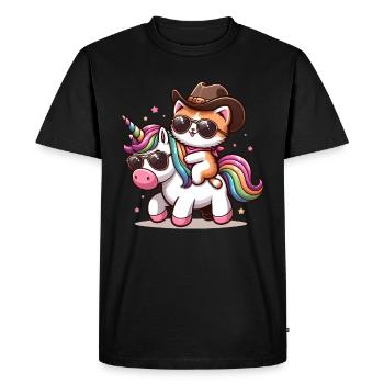Unicorn And Cat, Cat Owner, Cat Lover - Men's Premium Organic T-Shirt - black - Front - Nico (187cm)