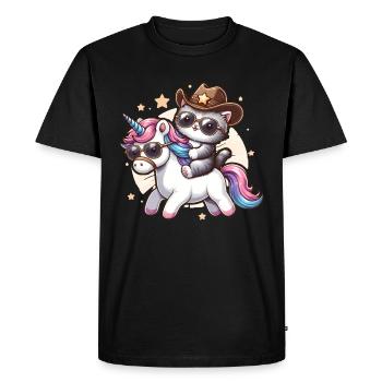 Unicorn And Cat, Cat Owner, Cat Lover - Men's Premium Organic T-Shirt - black - Front - Nico (187cm)