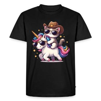 Unicorn And Cat, Cat Owner, Cat Lover - Men's Premium Organic T-Shirt - black - Front - Nico (187cm)