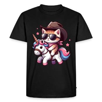 Unicorn And Cat, Cat Owner, Cat Lover - Men's Premium Organic T-Shirt - black - Front - Nico (187cm)