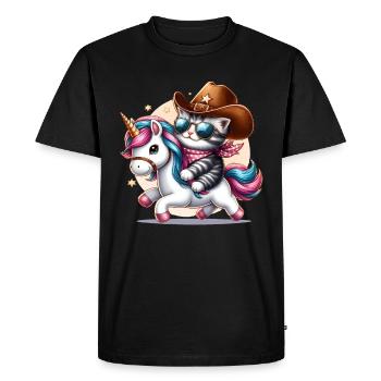 Unicorn And Cat, Cat Owner, Cat Lover - Men's Premium Organic T-Shirt - black - Front - Nico (187cm)
