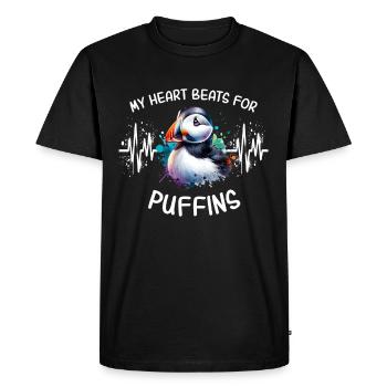 ECG Puffin Heart Line - Men's Premium Organic T-Shirt - black - Front - Nico (187cm)