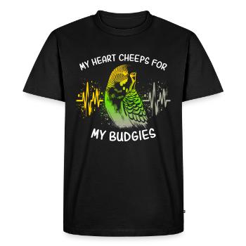ECG Budgie Heart Line - Men's Premium Organic T-Shirt - black - Front - Nico (187cm)