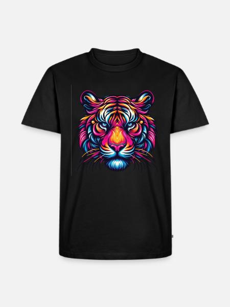 Tiger Gesicht, Bunte Tierkunst, Tiger - Männer Premium Bio T-Shirt - Schwarz
