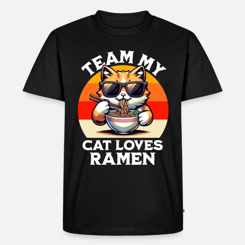 Katze Ramen - Männer Premium Bio T-Shirt - Schwarz