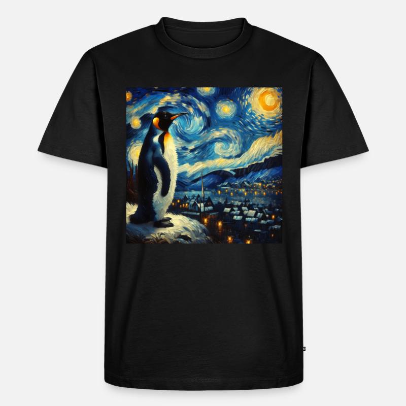 Pinguin Starry Night - Männer Premium Bio T-Shirt - Schwarz