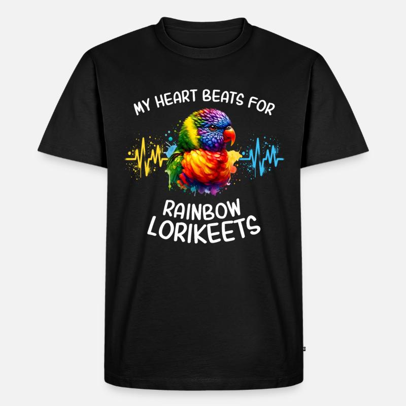 Regenbogenlori Herzlinie - Männer Premium Bio T-Shirt - Schwarz