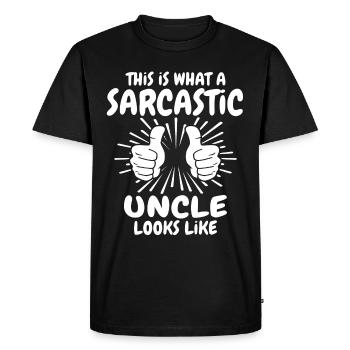 Sarcastic Uncle - Men's Premium Organic T-Shirt - black - Front - Nico (187cm)