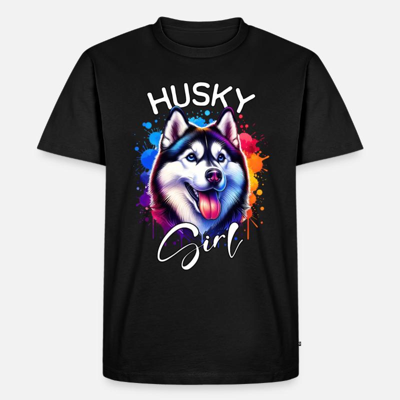 Husky Mädchen Schlittenhund - Männer Premium Bio T-Shirt - Schwarz