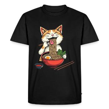 Chat et Ramen, Art Numérique Chat - T-shirt Premium bio Homme - noir - Devant - Nico (187cm)