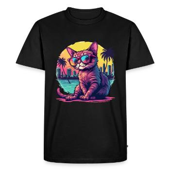 Cat for Cat Owners, Colorful Cat - Men's Premium Organic T-Shirt - black - Front - Nico (187cm)