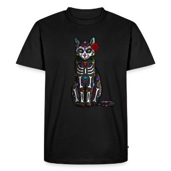 Sugar Skull Totenkopf Zombie Mexiko Calavera Katze - Männer Premium Bio T-Shirt - Schwarz - Vorne - Nico (187cm)