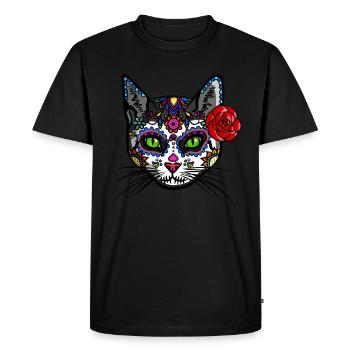 Sugar Skull Calavera Mexico Skull Zombie Cat - Men's Premium Organic T-Shirt - black - Front - Nico (187cm)