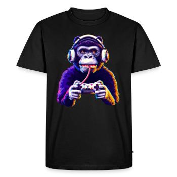 Gamer Monkey Play - Men's Premium Organic T-Shirt - black - Front - Nico (187cm)