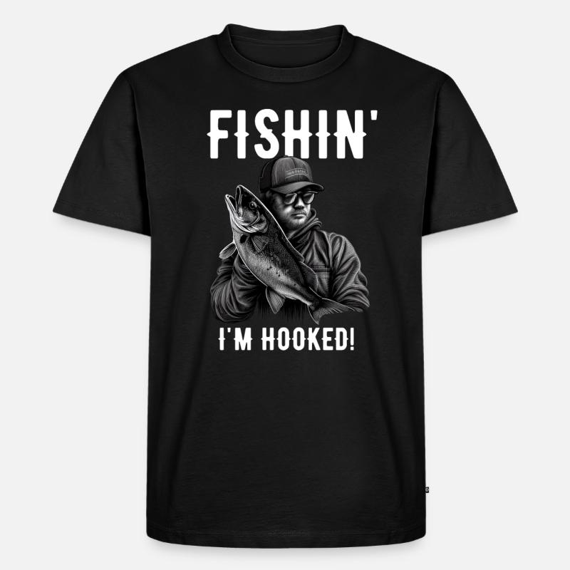 Fishin I'm Hooked - Funny Angler - Männer Premium Bio T-Shirt - Schwarz