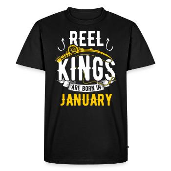 Les rois des moulinets sont nés en janvier anniversaire de pêche - T-shirt Premium bio Homme - noir - Devant - Nico (187cm)