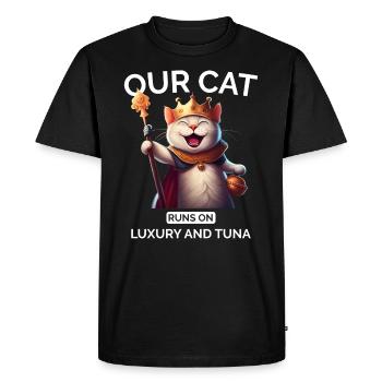 Chat Maman Papa Dessin Animé Chat Reine héritière - T-shirt Premium bio Homme - noir - Devant - Nico (187cm)