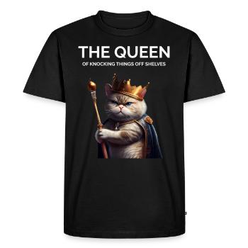 The Queen Nocking Things Royal Cat - Men's Premium Organic T-Shirt - black - Front - Nico (187cm)