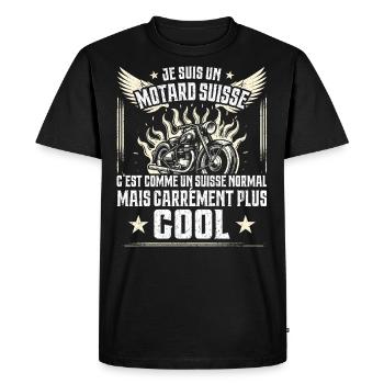 Carrément Plus Cool Motard Suisse Cadeau Moto - T-shirt Premium bio Homme - noir - Devant - Nico (187cm)