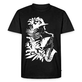 Female Saxophonist Comic Look - Men's Premium Organic T-Shirt - black - Front - Nico (187cm)