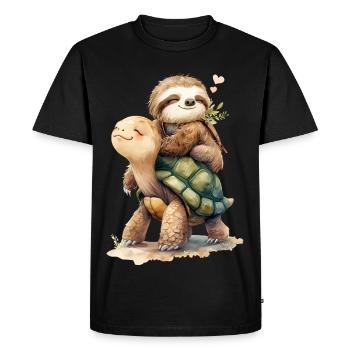 Sloth and Turtle on holiday 2 🦥🐢 - Men's Premium Organic T-Shirt - black - Front - Nico (187cm)