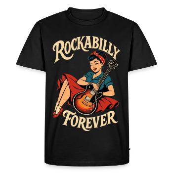 Rockabilly Revival woman with guitar - Men's Premium Organic T-Shirt - black - Front - Nico (187cm)