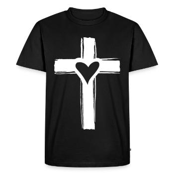 White cross with a heart inside - Men's Premium Organic T-Shirt - black - Front - Nico (187cm)